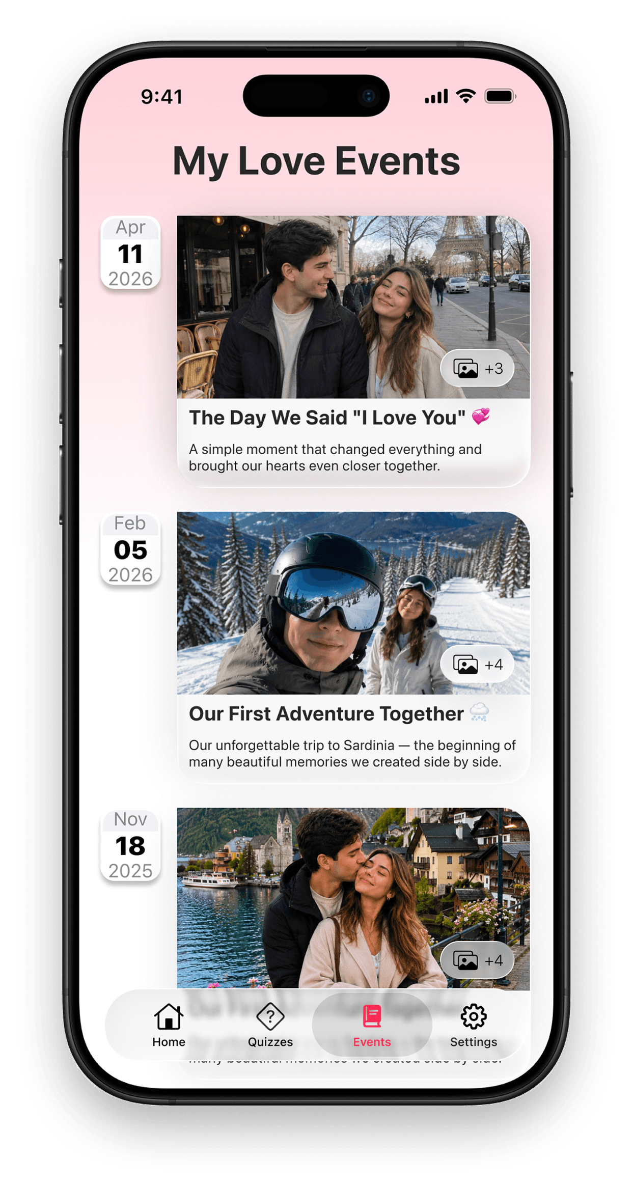 My Love events timeline on iPhone