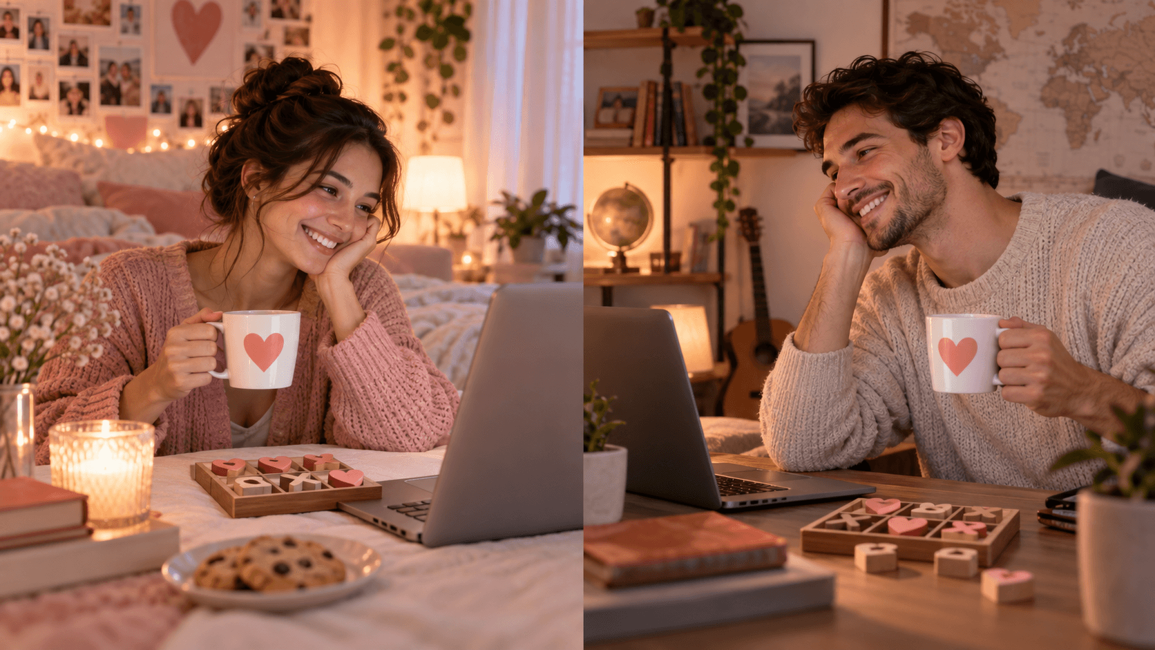 A couple enjoying a moment inspired by online activities for couples: what to do together when you can't be in the same room